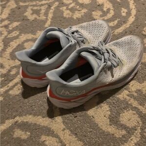 Hoka One One Light Gray and Orange Sneakers